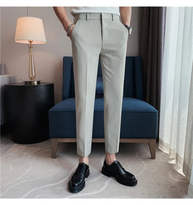 High Quality British Style Business Casual Pants Men's Spring Summer Solid Color Slim Fit Formal Wear Suit Pants Men Clothing