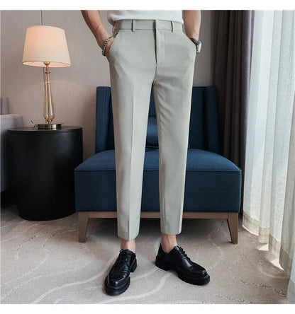 High Quality British Style Business Casual Pants Men's Spring Summer Solid Color Slim Fit Formal Wear Suit Pants Men Clothing