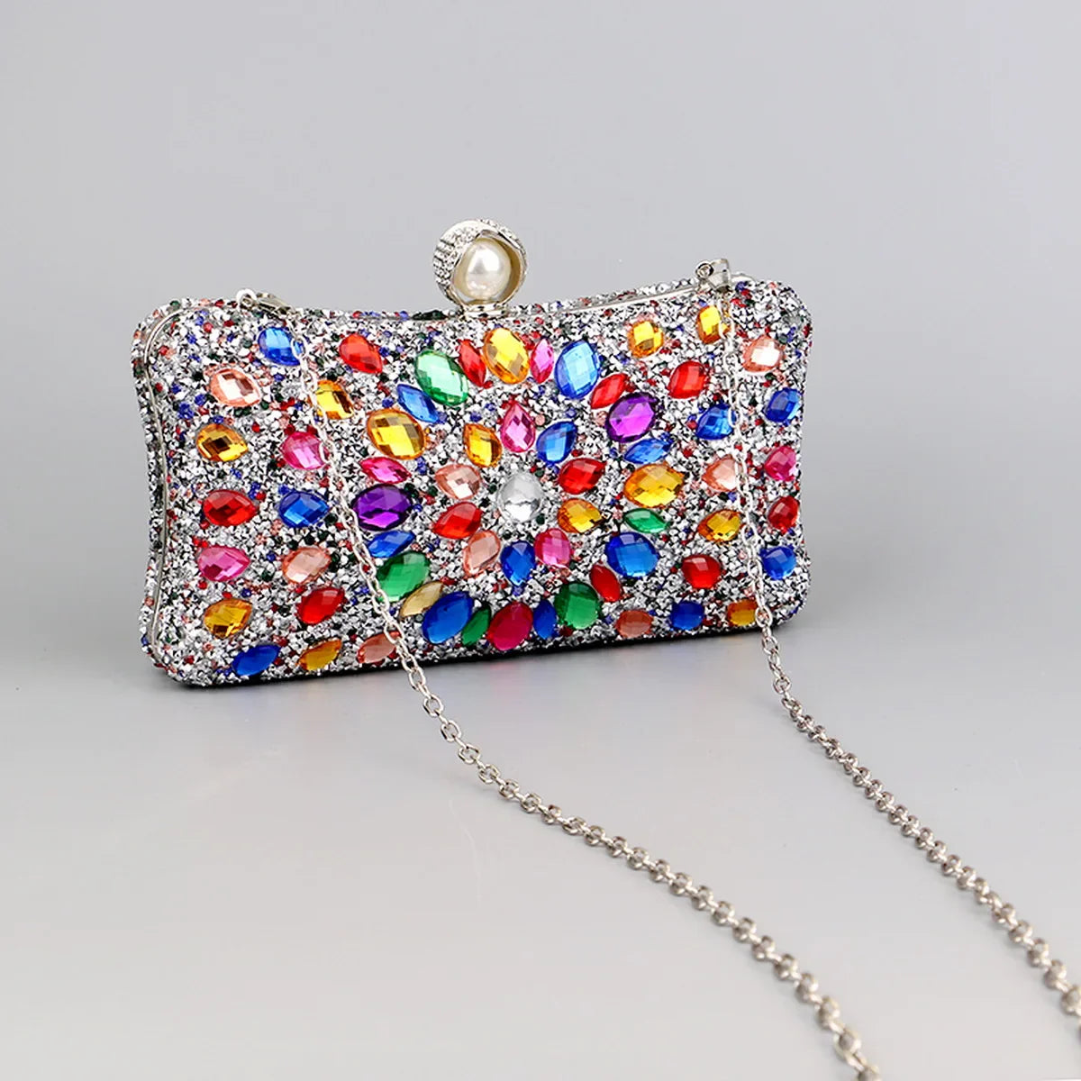 Full Diamonds Evening Bags Acrylic Flower Rhinestones Clutch Bags Metal Pearl Luxury Prom Wedding Dinner Handbags