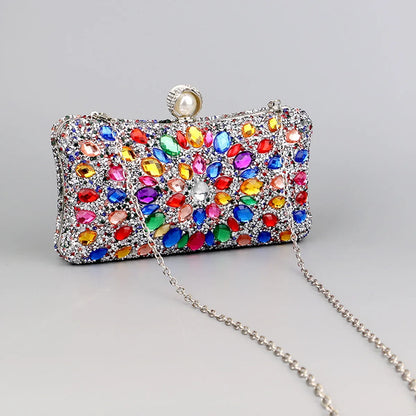 Full Diamonds Evening Bags Acrylic Flower Rhinestones Clutch Bags Metal Pearl Luxury Prom Wedding Dinner Handbags