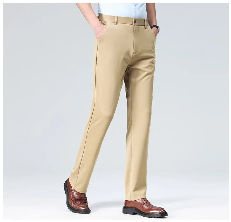 Men Suit Pants Light Thin Elastic Slim Fit Dress Pants Business Solid Casual Straight Leg Trouser Men Clothing Oversize 29-42