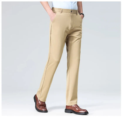 Men Suit Pants Light Thin Elastic Slim Fit Dress Pants Business Solid Casual Straight Leg Trouser Men Clothing Oversize 29-42