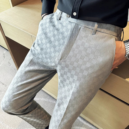 New Men Casual Plaid Suit Pants Fashion Men's Slim Fit Business Social Dress Pants Formal Wedding Social Party Male Trousers
