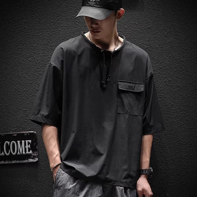 Men's Summer Thin Short Sleeve T-Shirt Ice Silk Quick Dry Large Size round Neck Sport Loose Casual Workwear Breathable Sweat ...