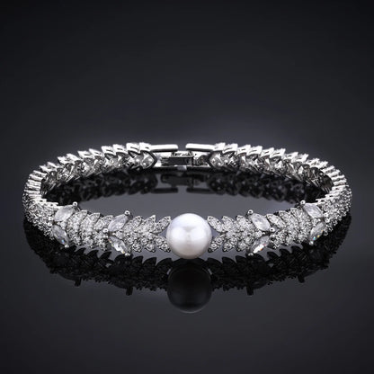2023 New Cubic zirconia Pearl Necklace Earrings Set of 4 Women's Wedding Party All Zircon Dubai Bridal Jewelry Set Gift