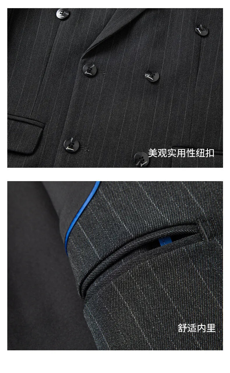 2025 Korean High Quality Double-Breasted British Style Slim Business Suit Two-Piece Set (Suit + Trousers)