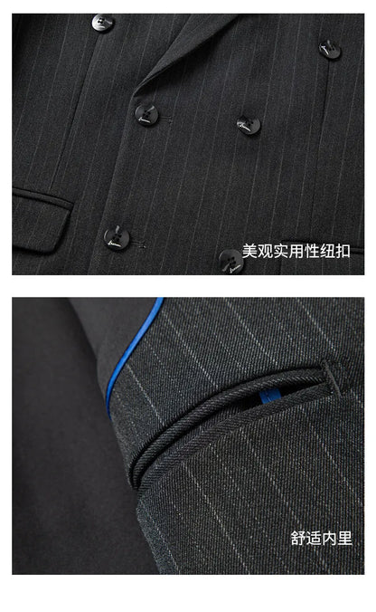 2025 Korean High Quality Double-Breasted British Style Slim Business Suit Two-Piece Set (Suit + Trousers)
