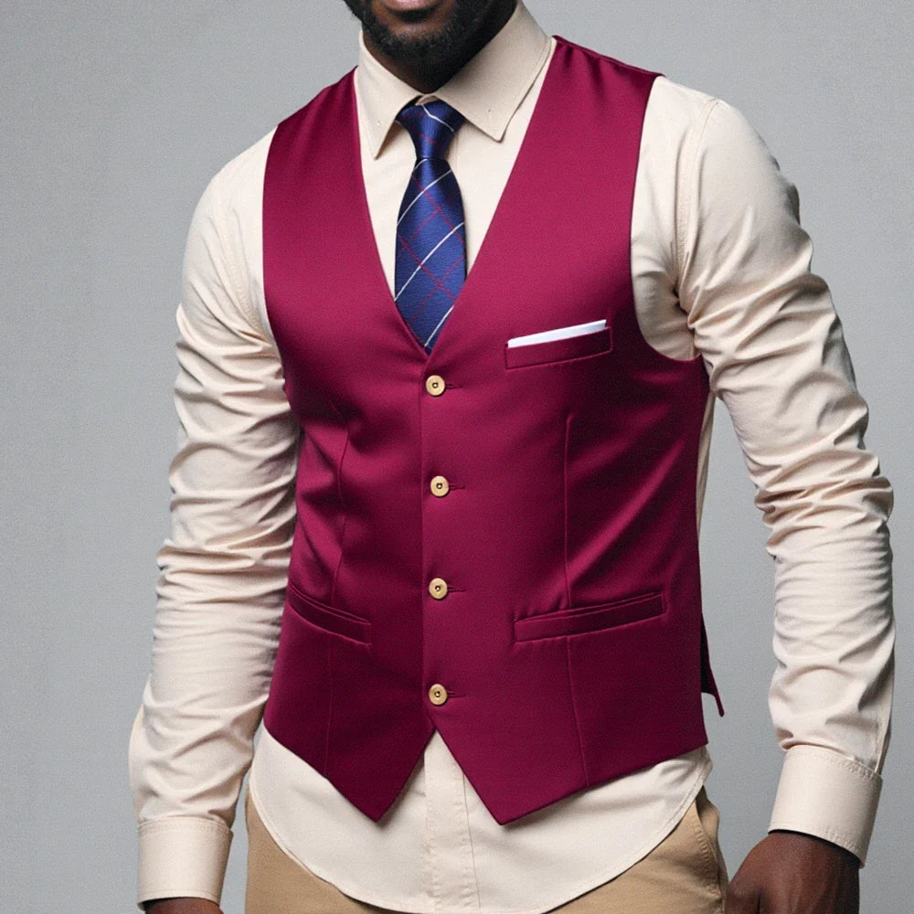 V Neck  Polyester  Simple Style Single Breasted Slim Fit Men's Waistcoat Wedding Vest Business For Wedding