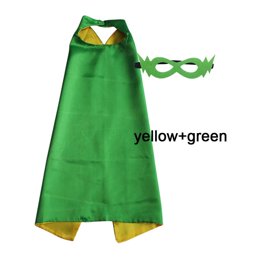 Superhero Capes with Mask REVERSIBLE Two Colored Child Cape Birthday Party Favor Satin Solid Capes Boys Girls Satin Capes