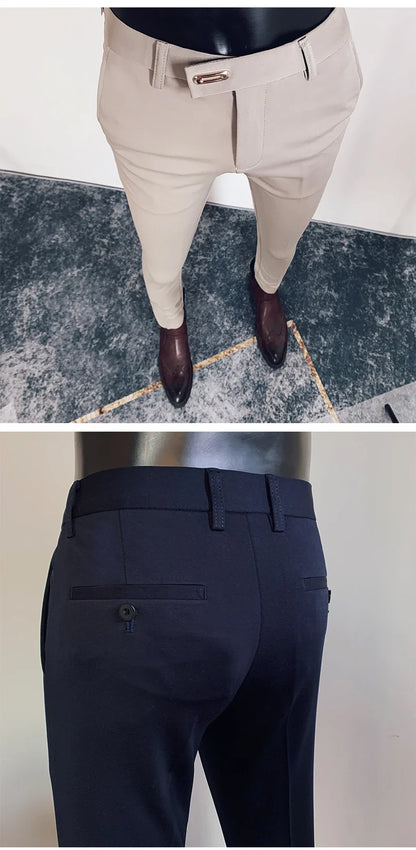 2026 Spring Summer Men's Casual Pants Formal Business Men Solid Color Slim Fit Office Social Trousers Wedding Party Suit Pants
