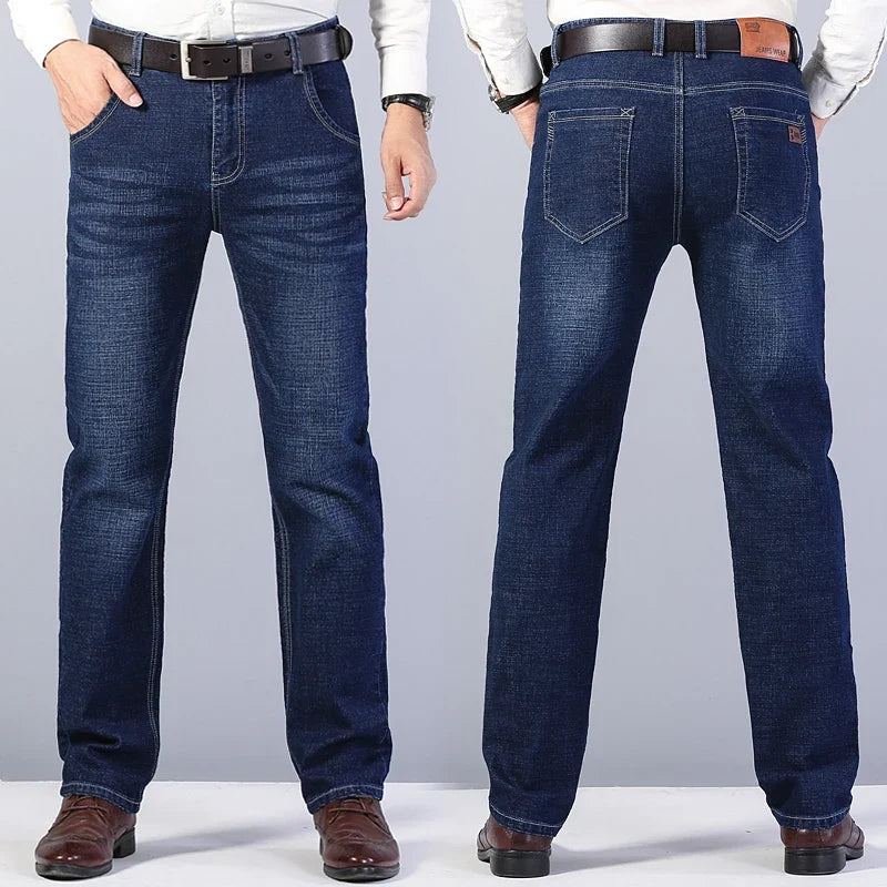 2026 New Men's Stretch Regular Fit Jeans Business Casual Classic Style Fashion Denim Trousers Male Black Blue Gray Pants