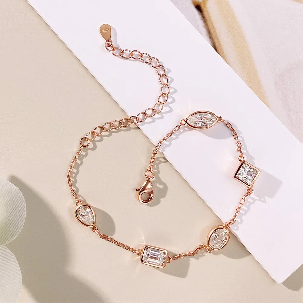 0.5CT Oval/Pear/Marquise Moissanite Bracelets S925 Silver Plated 18K Gold Wedding Wrist Chain for Women with certificate