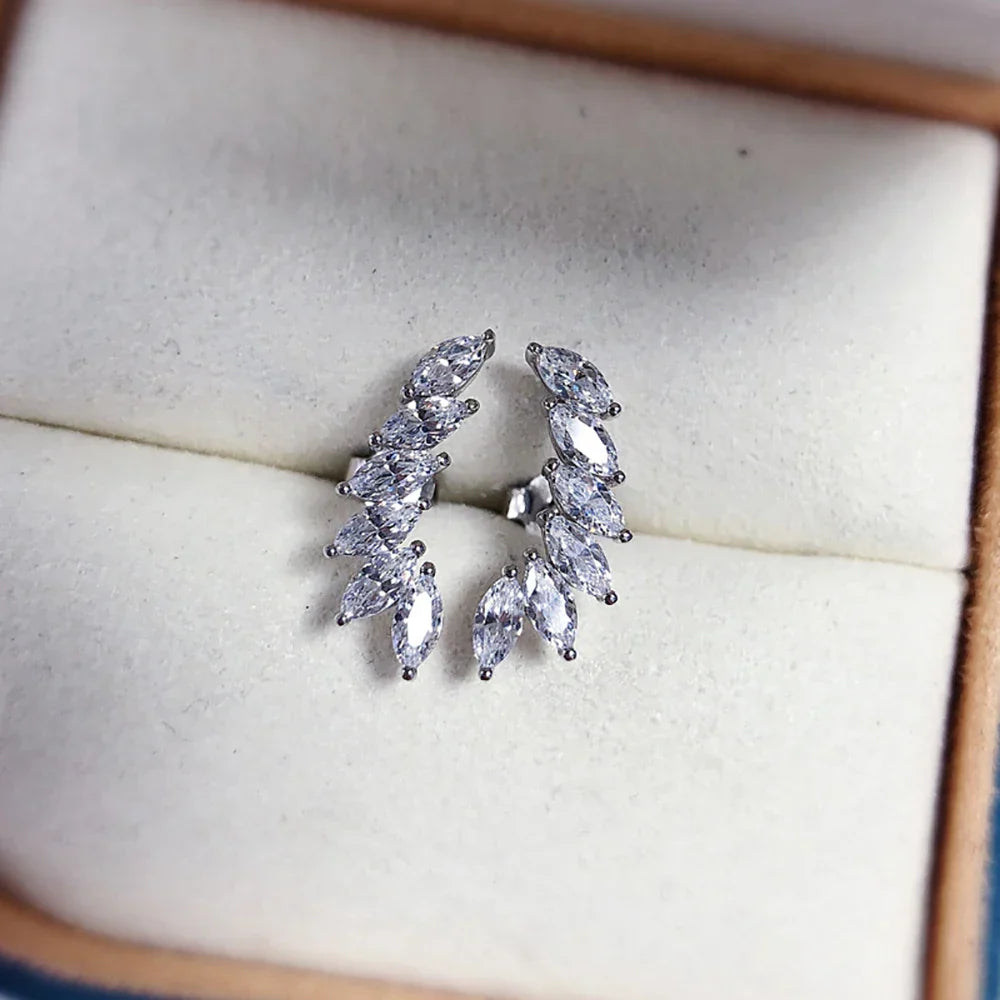 6-stone Marquise Cut Moissanite Diamond Stud Earrings for Women 925 Sterling Silver Plated 18k Gold Wing Shape Ear Studs