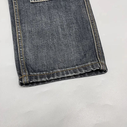 Patchwork Straight Leg Jeans Plus Size Multi Pocket Japanese Streetwear High Quality Trendy Skater Fit Denim Trousers 2025 New