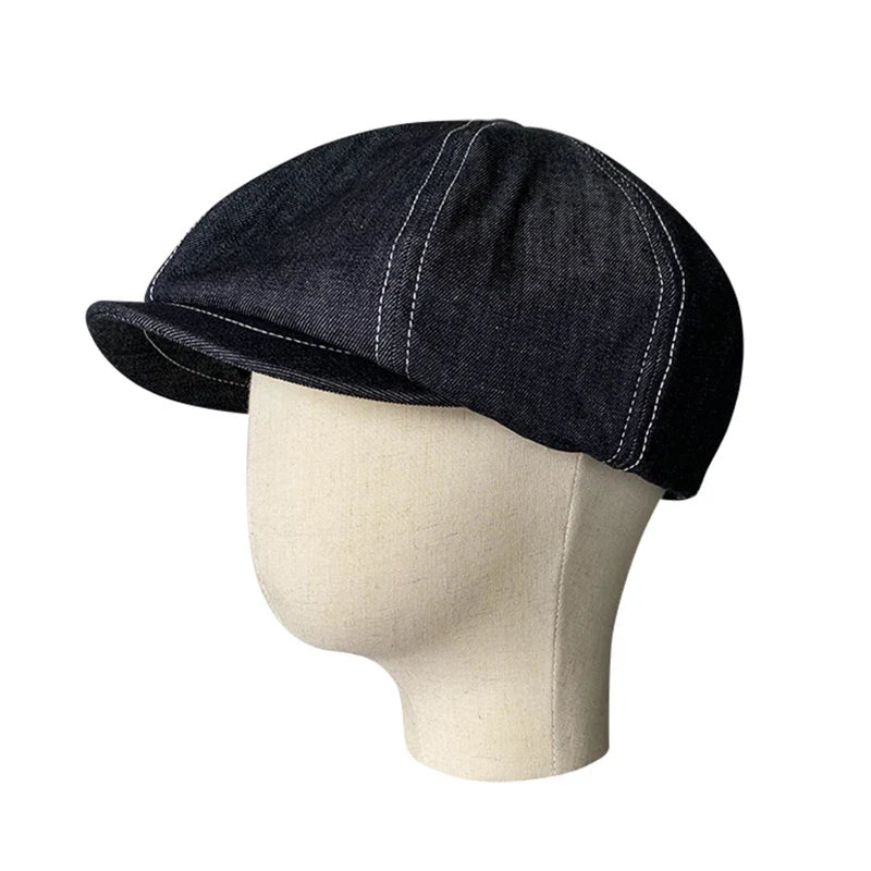 High Quality Newsboy Caps Men Women Black Beret British Gatsby Cap Spring Autumn Denim Fabric Hat NC11