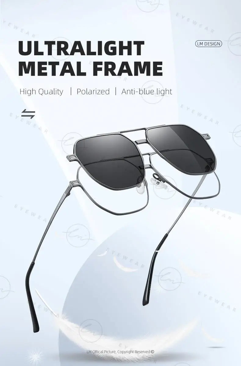 Top Brand Design Sunglasses Men Polarized 3 In 1 Magnetic Clip On Glasses Women Hexagon Night Vision Anti-Blue Light Eyeglass