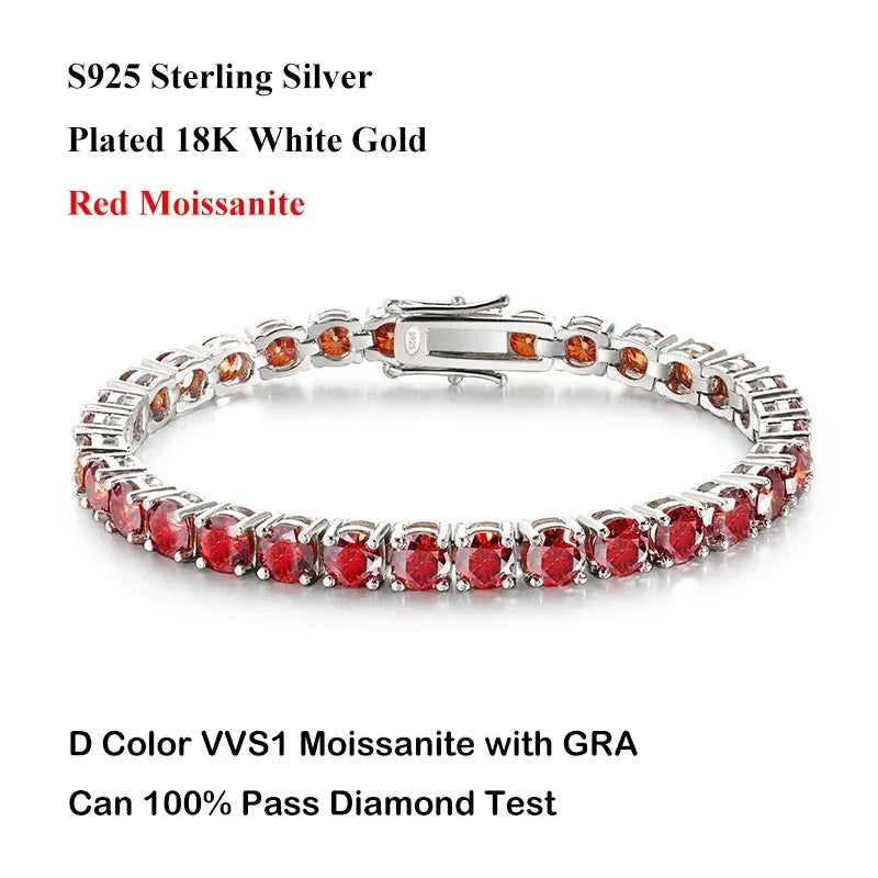 Luxury Real 3/4/5/6.5MM Full Champagne Blue Green Moissanite Tennis Bracelet for Men Women S925 All Red Diamond Bracelets