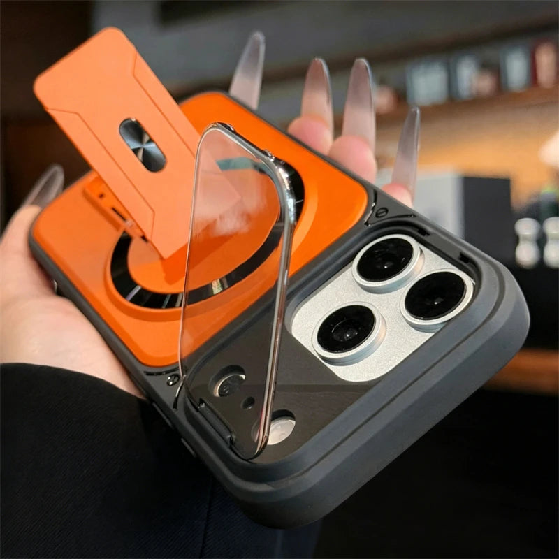 Fold Stand Magnetic Armor Case for iPhone 17 Air 16 15 14 Plus 13 12 11 Pro Max For Magsafe Camera Holder Lens Protection Cover