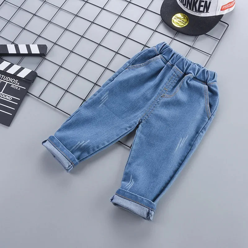 2-5 Years Spring Autumn Comfortable Casual Boys Clothing Set 2 Color Cartoon Car Full Sleeve Shirt + Jeans 2Pcs Outfit For Kids