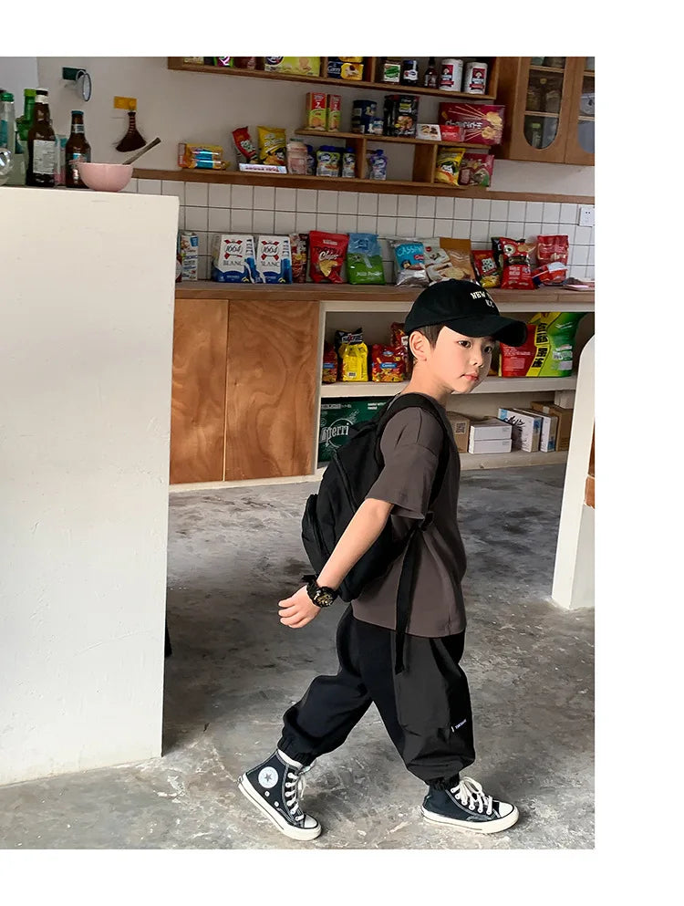 Summer Casual School Kids Cotton Plain Tee Tops Baby and Boys Short-Sleeved T-Shirt Children Outfit Clothing 1-16 Years