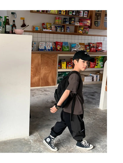 Summer Casual School Kids Cotton Plain Tee Tops Baby and Boys Short-Sleeved T-Shirt Children Outfit Clothing 1-16 Years