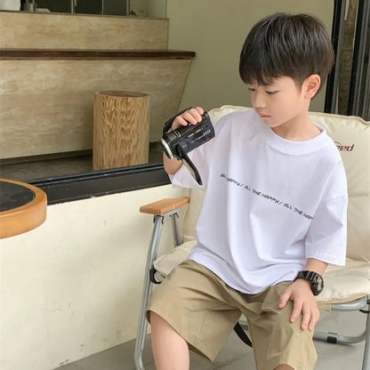 2026 New Boys' Summer 100% Cotton T-Shirt Loose Fit Short Sleeve Baby Top for Kids Stylish Trendy Kids' Clothing