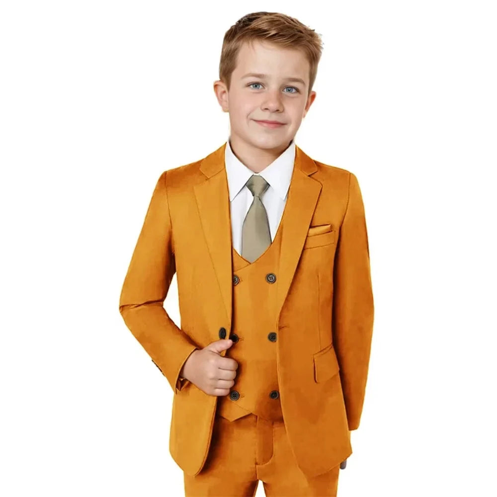 Boys Notched Lapel Suits 3 Pieces Wedding Ring Bearer Outfit,Classic Elegant Kids Suit Set Performance Outfit Plus Size