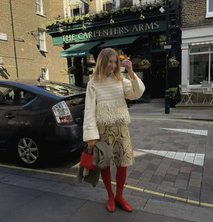 Snakeskin Printed Fashion Skirt Women's High Waist Slim Contrast Patchwork Commute Streetwear Female Vintage Y2k Skirt DDX8