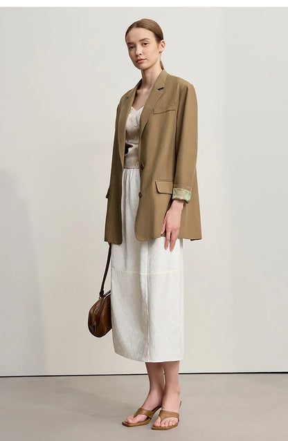 Women's Jacket 2025 Autumn New Commuter Elegant Solid Loose Top Women Long Sleeves Single Breasted Blazer Ladies 12553060