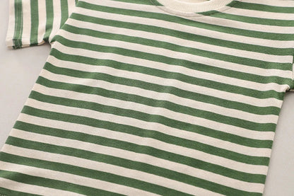 New Kids Baby Boys Girls Clothes For Summer Children Cartoon Striped T-Shirt Bib Pants 2Pcs/Set Toddler Fashion Tracksuits