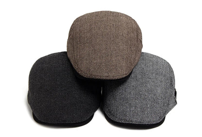 New Herringbone Vintage Beret Men Autumn Winter Casual Flat Visor Hat Berets Retro Fashion Newsboy Cap Men's Adjustable
