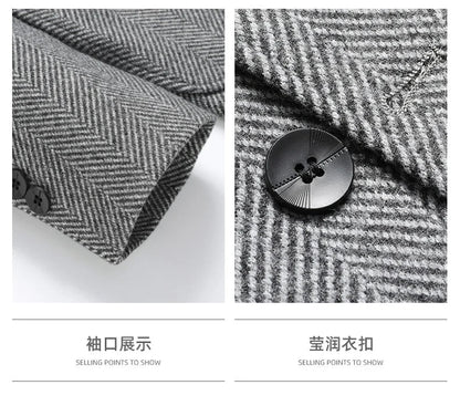 Men's Wool Blazer Herringbone Pattern Casual Business Suit Jacket Comfortable and Stylish Coat