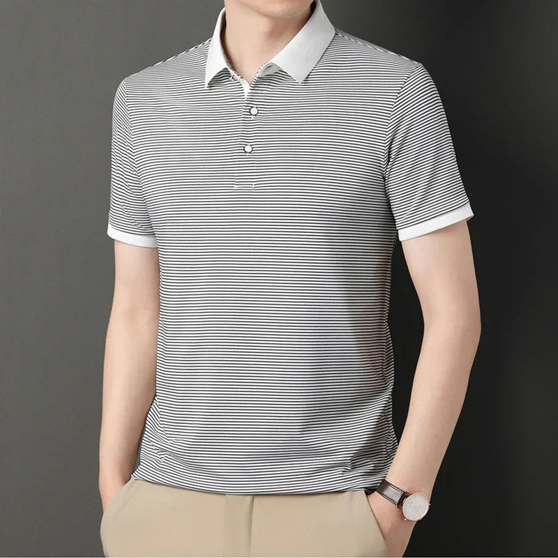 2024 Men's New Striped Cotton Business Casual Short Sleeved POLO Shirt Fashion Short Sleeved Comfortable and Breathable Top