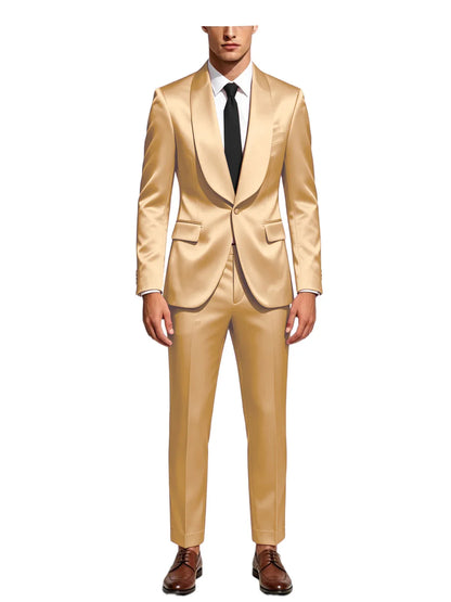 Luxury Men's Satin Tuxedo Suit Shawl Lapel Slim Fit 2-Piece Blazer & Pants Set Formal Business Casual Jacket Coat for Wedding