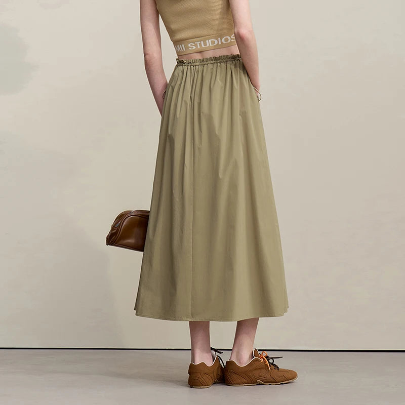 Women's Skirt 2026 Summer New Ruffle Hem Elastic Waist A-Line Midi Skirt Casual Outdoor Loose Fit Skirt For Women 12622013