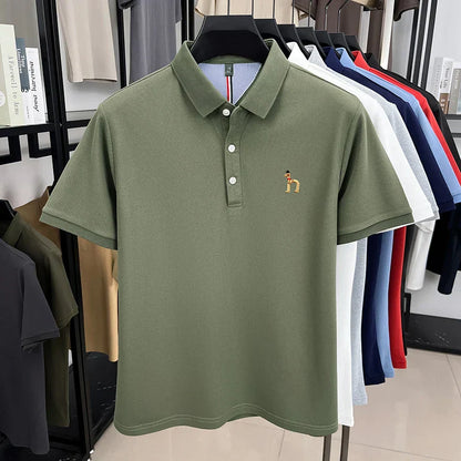 Brand Design Men's Polo Shirt Lapel Short Sleeve T-Shirt Summer New Exquisite Dog Embroider Fashion Business Handsome Men's Wear