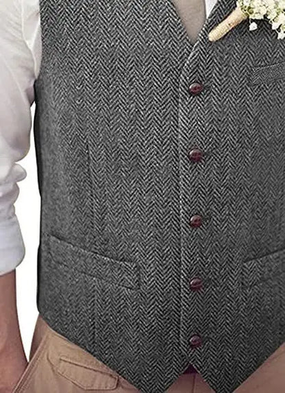 Men Vest Silver Herringbone V Neck Single Button Waistcoat For Wedding Banquet Birthday Business Casual Work Men Suit