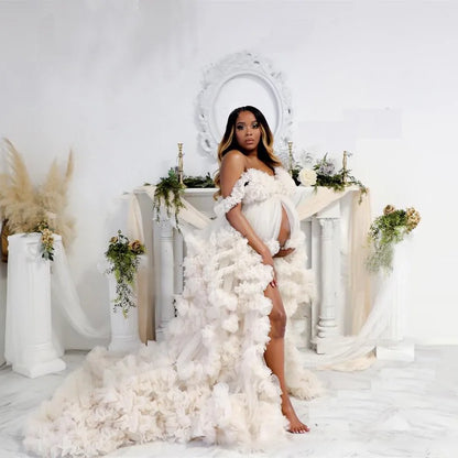 Off Shoulder Spaghetti Ball Gown Maternity Dresses for Photoshoot Hot Sale Pink Pregnant Woman Dress for Babyshower Cloud Dress