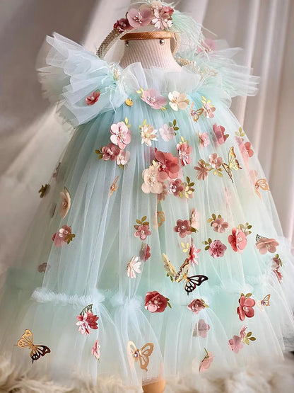 Girls' New Butterfly Flower First Birthday Dress Lolita Princess Dress