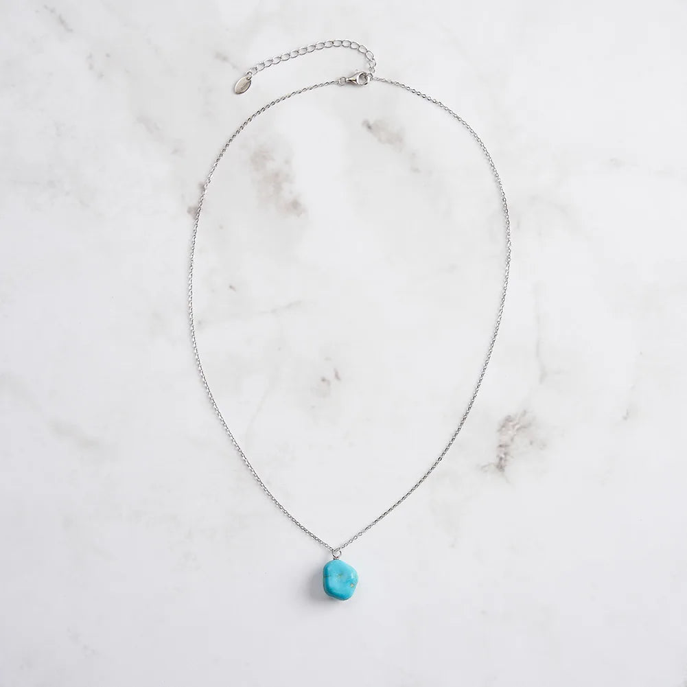 Natural Turquoise Pendant Necklace For Women 925 Sterling Silver Simple Fine Jewelry Gemstone Classic Style GMN49