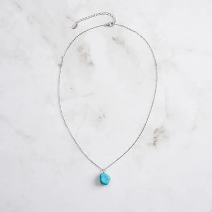 Natural Turquoise Pendant Necklace For Women 925 Sterling Silver Simple Fine Jewelry Gemstone Classic Style GMN49