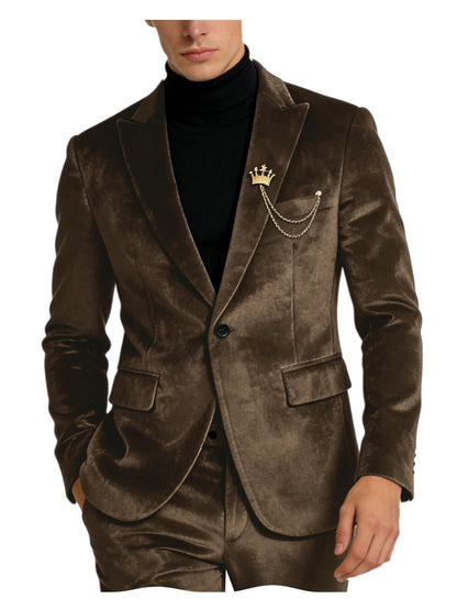 Men's Teal Velvet Blazer 1 Button Single Breasted Slim Fit Formal Wedding Party Suit Jacket