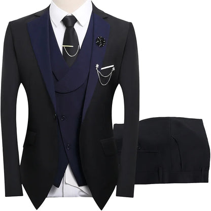 2026 men's dark green three piece suit, (Chinese size) slim fit jacket with vest and pants, wedding party set.