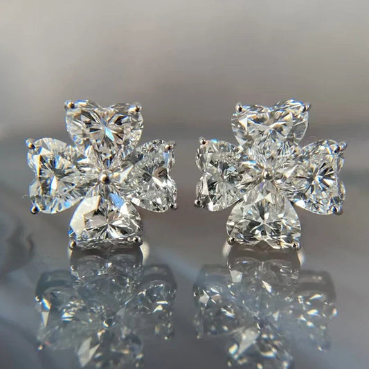 Heart Cut Flowers All Moissanite Stud Earrings for Women Marriage Solid Silver Jewelry Pass Test GRA Lab Diamond Earring
