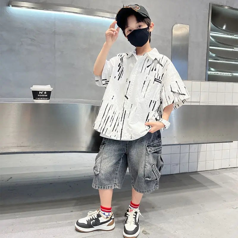 Summer Shirt Set Boys Sets Children T-shirts Children's Boy's Clothing Kids Clothes 10 14 Years Suit Year Old Outdoor Outfit Top