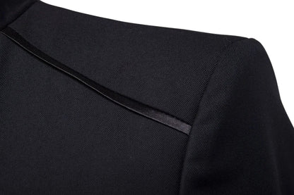 Black Stand Up Collar Blazer Coat, Men's Wedding Party Dress Jacket Fashion Slim Fit Single Breasted Jaqueta, Asian Size M-5XL