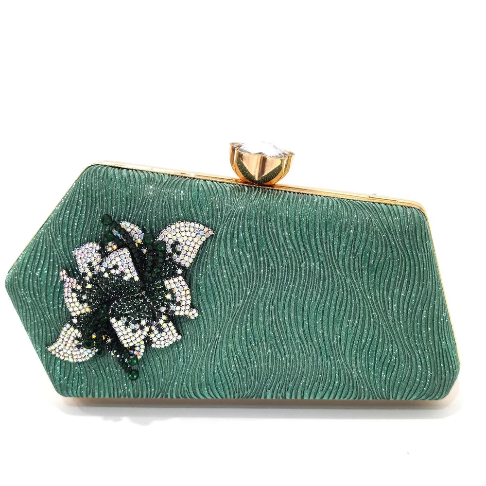FASHION SHOE Sandals Women 2022 High Heels sexy Green Color Rhinestone Flowers Party Pumps Wedding Shoe and Matching Bag Set