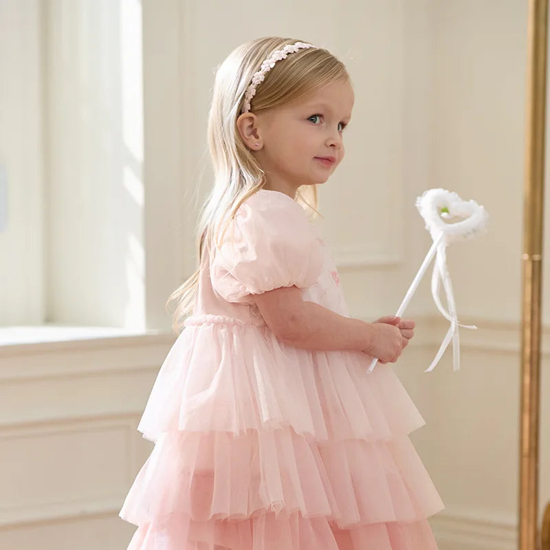 Girls Baby Princess Dress Summer Sweet Cute Bubble Sleeves Elegant Pink Mesh Layered Dress Party Outdoor DB2251649
