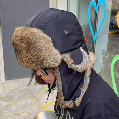 Men Women Trapper Bomber Hats Russian Ushanka Warm Winter Fur Earflap Hat Outdoor Sports Skiing Hunting Fishing Plush Cap