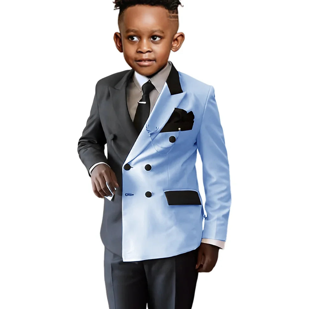 Fashionable Colour-blocked Boys Suits 2 Pieces Piano Performance Wear,Double Breasted Kids Tuxedo Sets Wedding Party Outfit